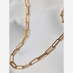 Paperclip Chain Necklace – 16" Gold Overlay with Smooth & Textured Links